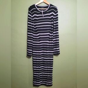 J.Crew Black & White Striped Long Sleeve Midi Dress – Women’s Large (NWT)
